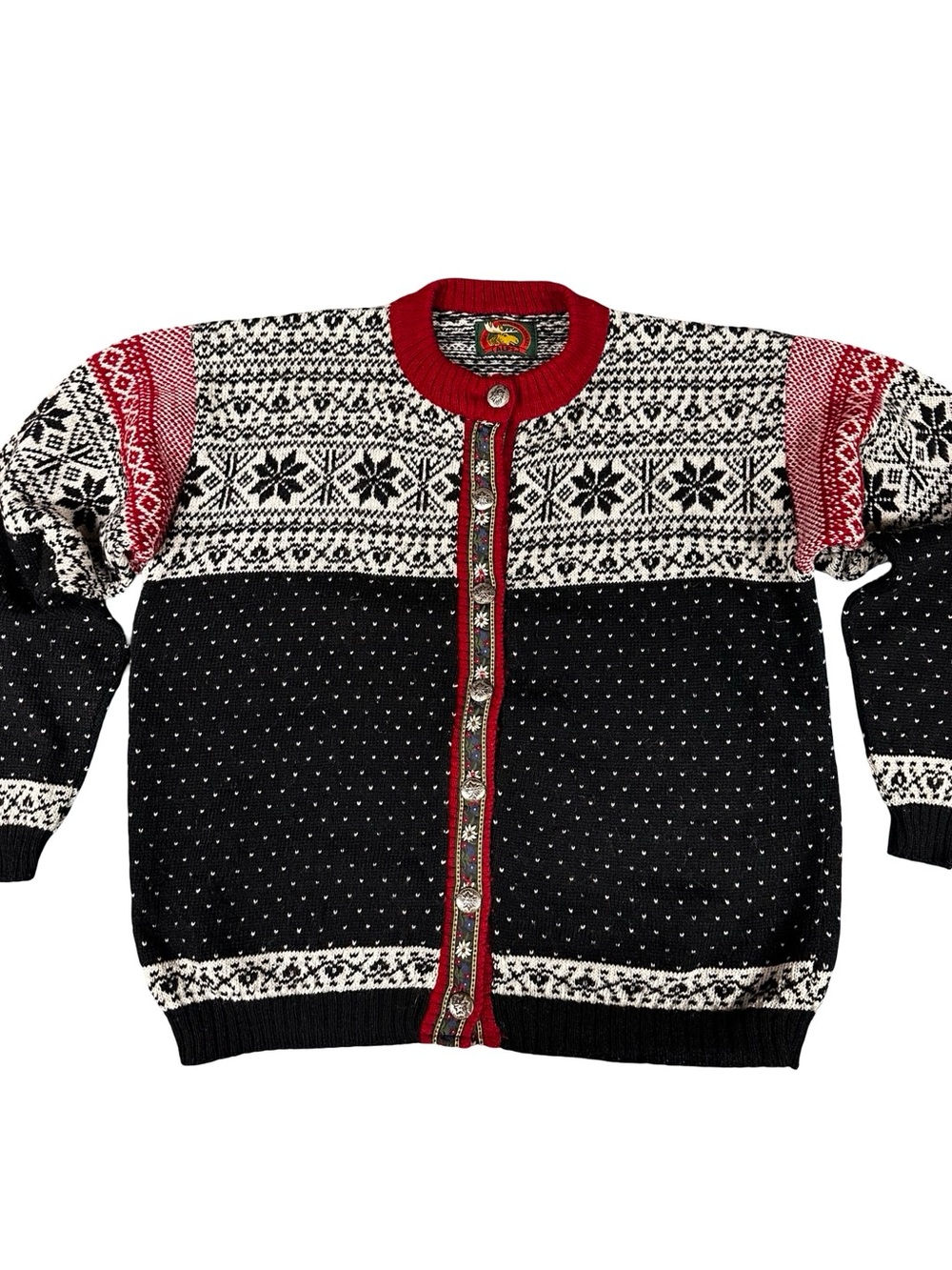 ALPS Fair Isle Nordic Holiday Wool Cardigan Sweater Large Snowflake Made in USA